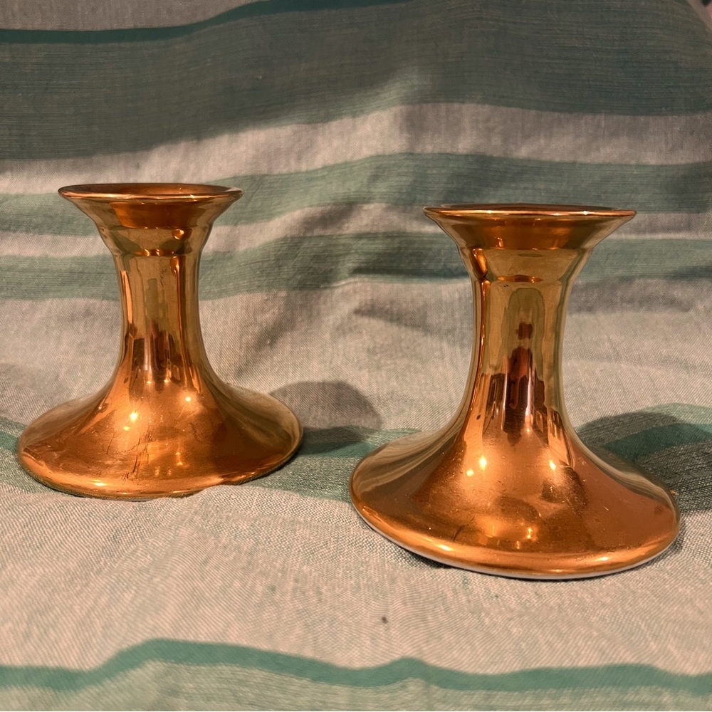 FITZ AND FLOYD Lot of 2 Vintage Gold Line Candlesticks